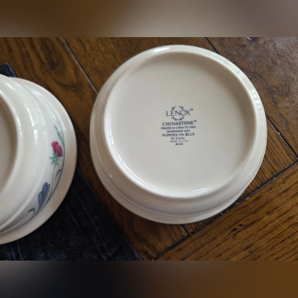 Lenox Chinastone Poppies On Blue Set Of 2 Soup/Cereal Bowls